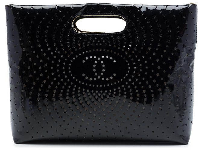 Tote Chanel Black CC Perforated Patent Noir