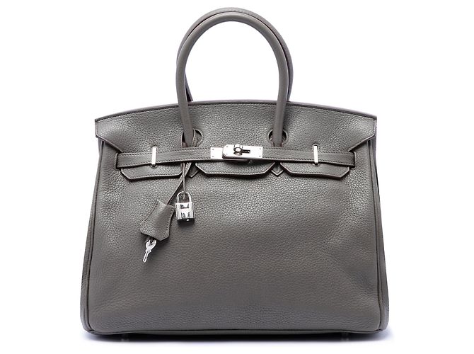 Hermès Gray Clemence Birkin Retourne 35 Marrom Cinza antracite