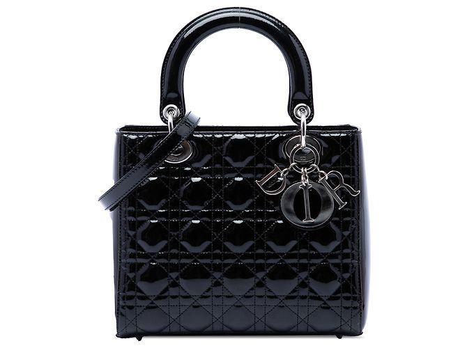 Dior Black Medium Patent Cannage Lady Dior Noir