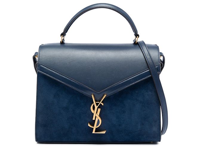 Cassandra Bolsa de mão Saint Laurent Classic Monogram em couro de bezerro e camurça azul, tamanho Medium Azul marinho