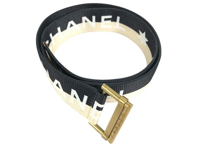 Chanel 01S CC Coco Mark Logo Print Gürtel Bicolor Schwarz Weiß