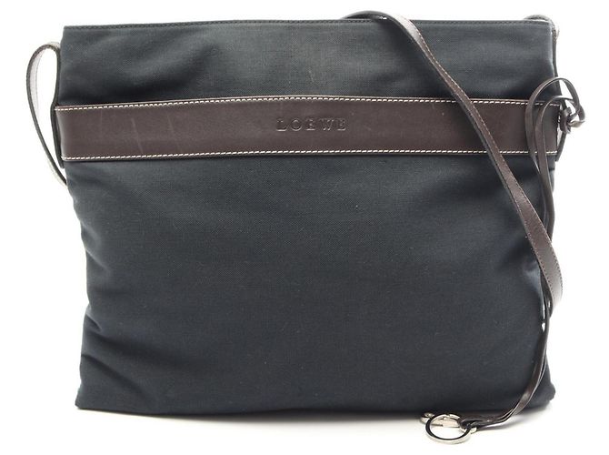Bolsa de ombro em lona e couro Loewe Marrom Verde