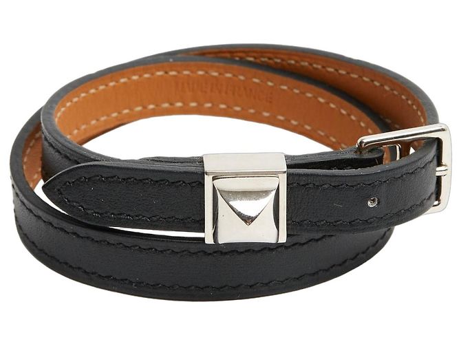 Hermès Pulsera Medor Double Tour Collier de Chien - Negro
