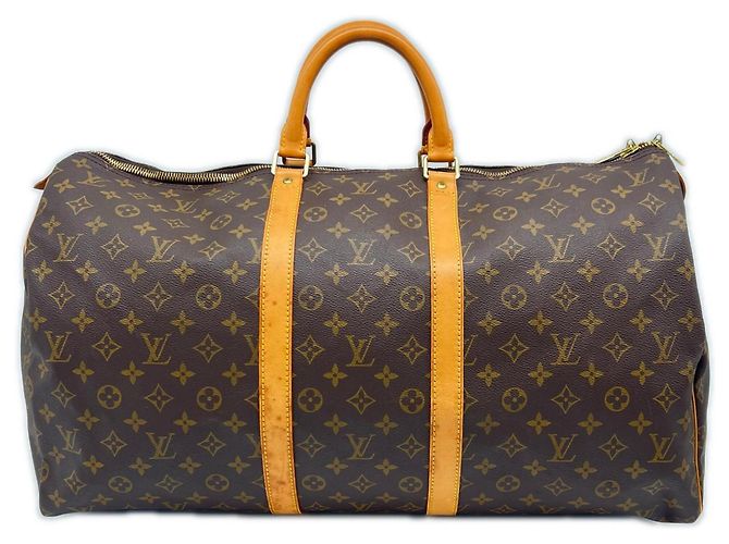 Sac à main Louis Vuitton Monogram Keepall 55 Marron Bleu Beige Monogramme