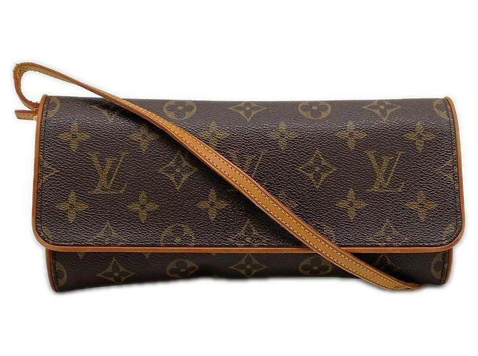 Borsa a tracolla Louis Vuitton Monogram Pochette Twin GM Marrone Beige Monogramma