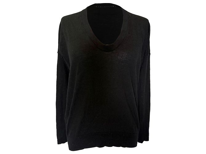 Zadig & Voltaire V-Ausschnitt Pullover aus schwarzer Merinowolle 