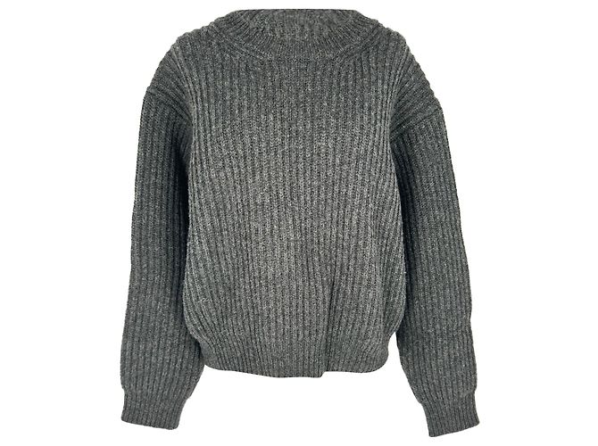 Maglione in maglia a coste boxy in lana grigia Acne Studios Grigio 