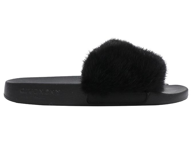 Sandalias Givenchy con ribete de pelo en caucho negro