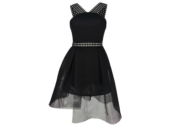 Self Portrait Mesh Asymmetrisches Mini Kleid aus schwarzem Polyester