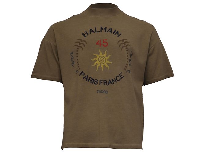 Camiseta de manga corta y cuello redondo Balmain en algodón caqui