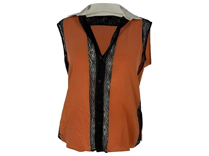 Sandro Bluse mit Spitzenbesatz, Orange, Polyamid