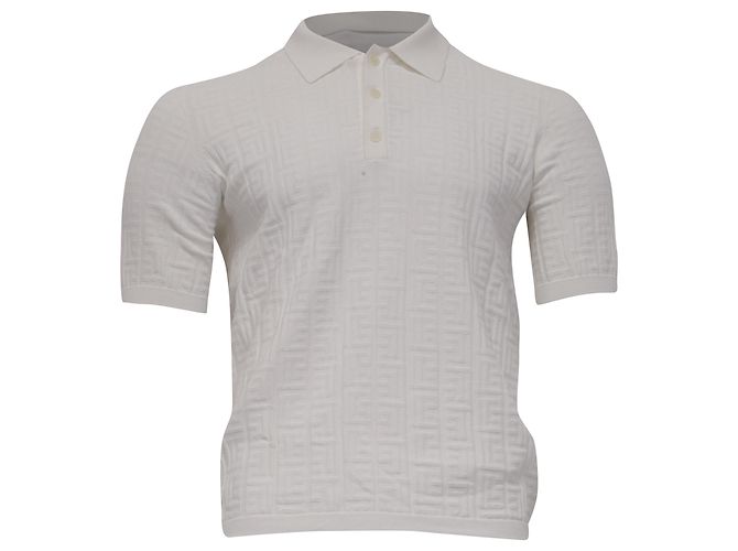 Polo in maglia Balmain con monogramma tono su tono in viscosa bianca Bianco Crudo
