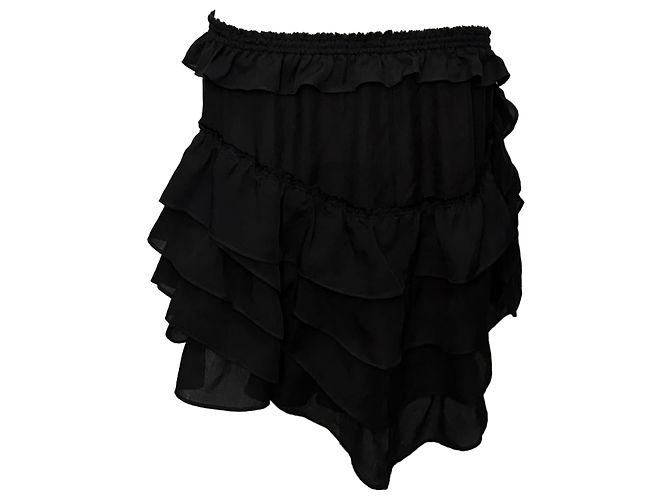 Mini gonna con volant in seta nera Isabel Marant Nero