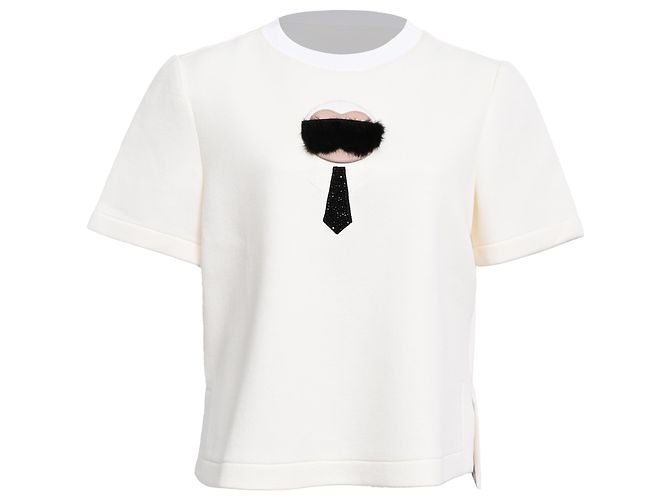 Camiseta de malha Fendi Karlito com detalhes de patch em algodão branco