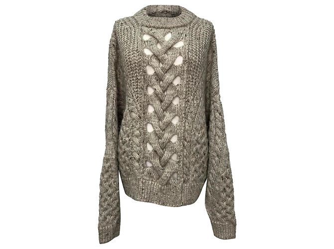 Isabel Marant Zopfstrickpullover aus grauer Alpakawolle