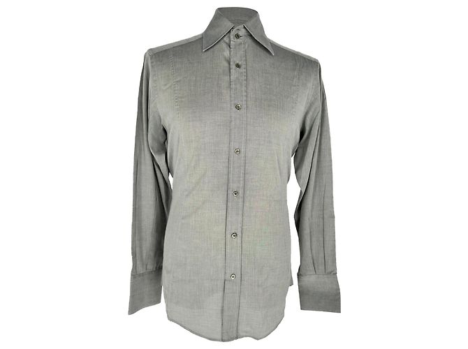 Gucci Button-Down Langarmhemd aus grauer Baumwolle