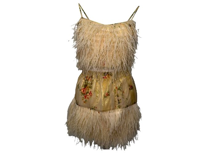 LoveShackFancy cFeather-Trimmed Set in Cream Viscose White