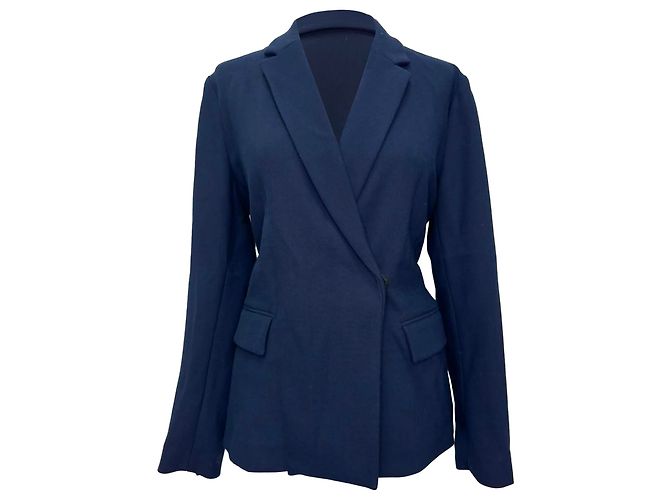 MSGM Double-Breasted Belted Blazer in Navy Blue Wool