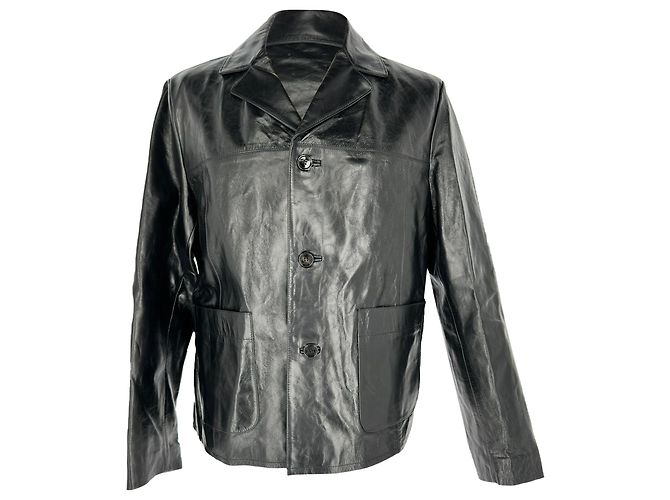 Ami Single-Breasted Blazer in Black Lamb Leather