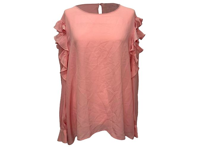 Camicetta in seta rosa con volant e maniche lunghe Boutique Moschino