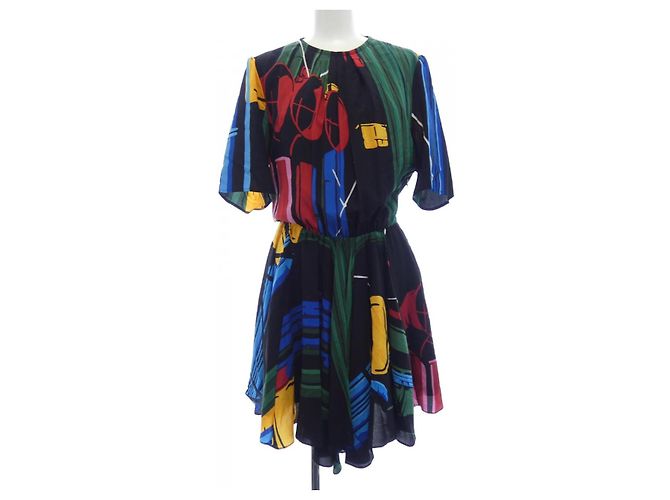 Louis Vuitton Seidenkleid Schwarz Mehrfarben