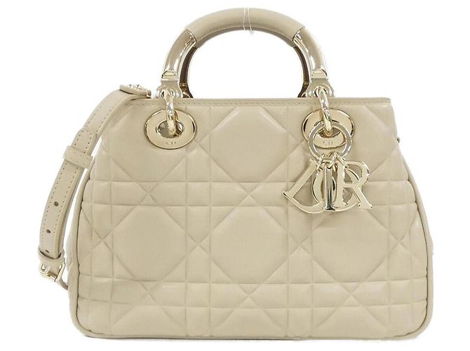 Bolsa Christian Dior Lady 95.22 Small em couro de bezerro bege