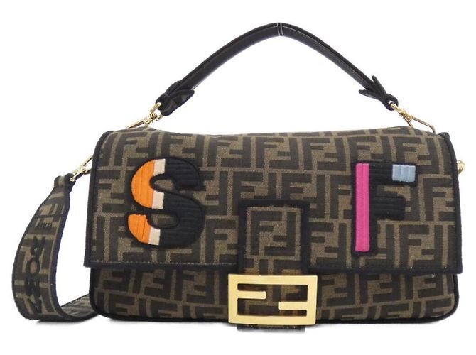 Bolsa de Ombro Fendi Baguette Large Marrom Multicor