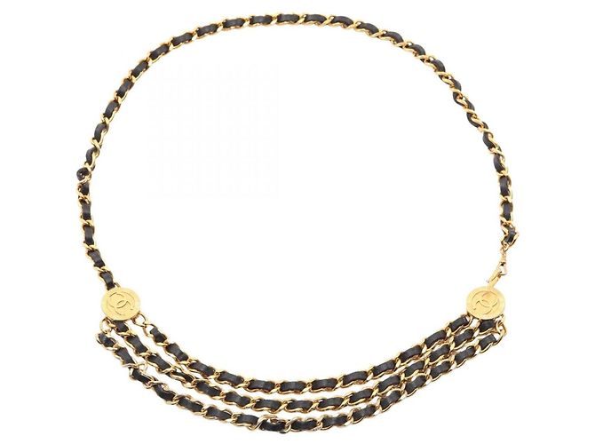 Cintura con catena Chanel Coco Mark Nero D'oro