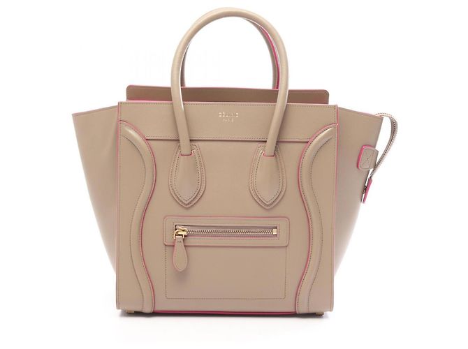 Céline Celine Luggage Micro Shopper Tote Bag Beige