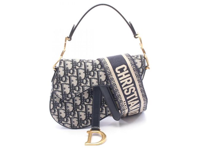 Borsa 2-Way Christian Dior Mini Oblique Beige Blu navy