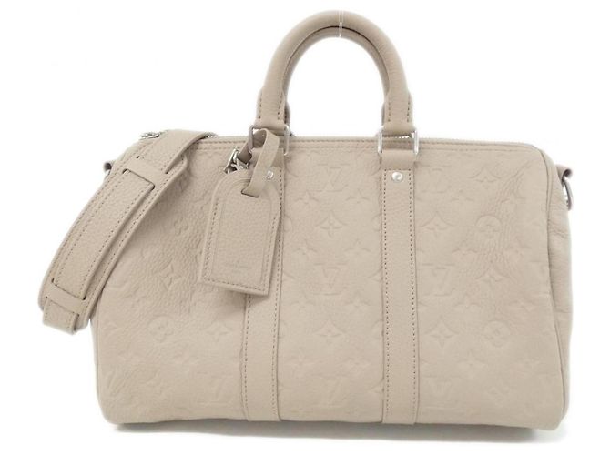 Louis Vuitton Taurillon Monogram Keepall Bandoulière 35cm Borsa Boston Marrone Beige
