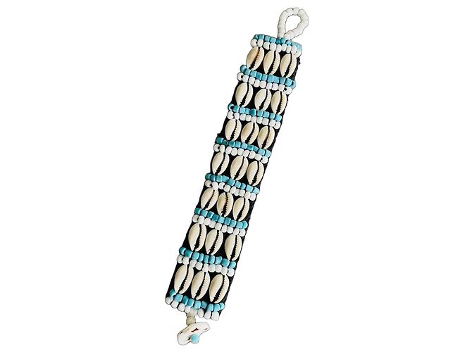 Antik Batik Pulseira de contas e conchas Preto Branco Azul