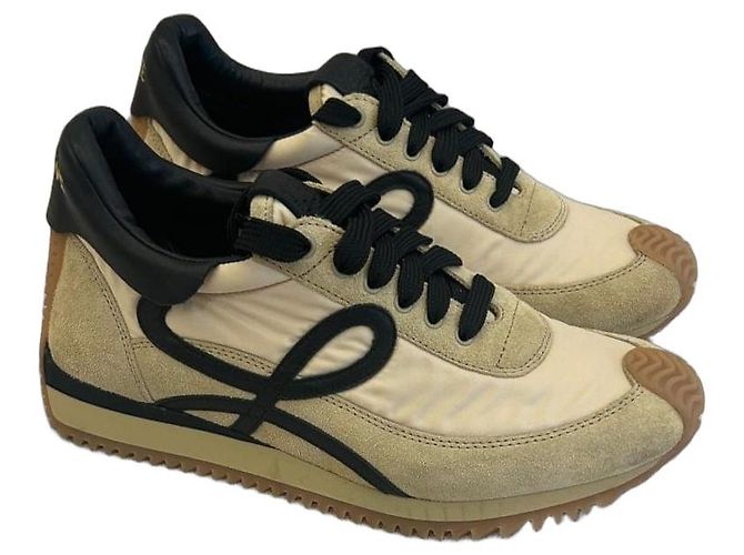 Baskets Loewe Flow Runner en nylon et daim Marron Noir Beige