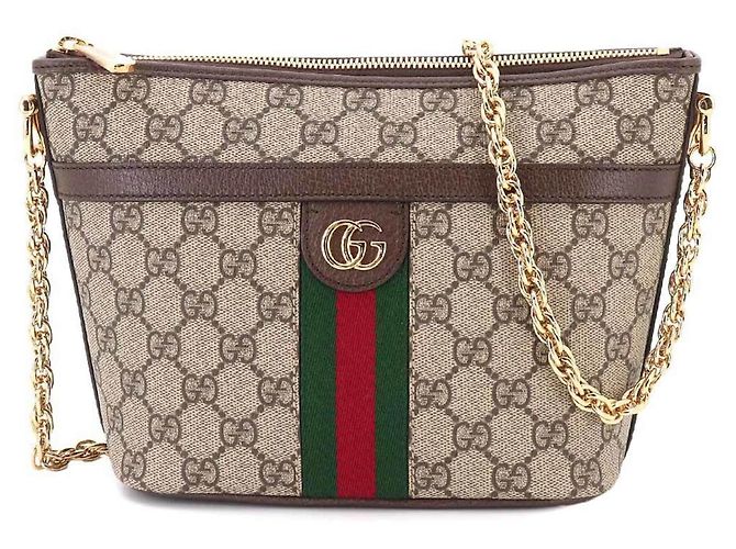 Bolsa de Ombro com Corrente Ophidia Gucci Marrom Bege
