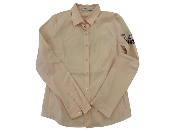 Camicia Christian Dior in cotone rosa con ricami