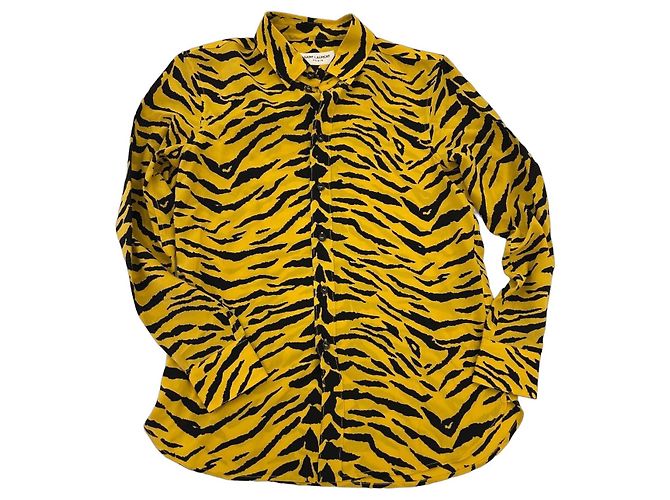 Camicia Saint Laurent stampa zebra gialla Nero Giallo