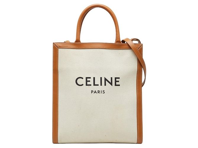 Céline Sac à main cabas vertical Celine Small Marron Écru