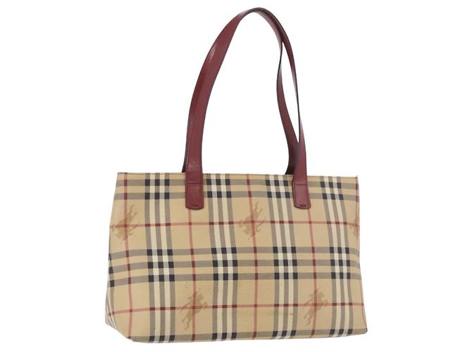 BURBERRY Nova Check Tote Bag PVC Leather Beige Silver Auth 190964