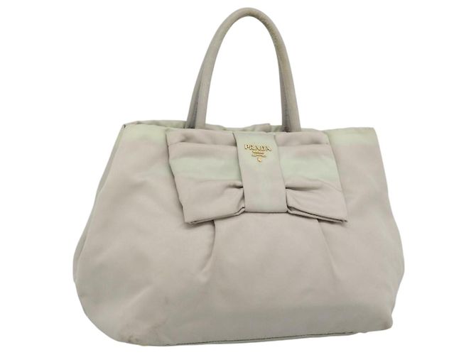 Bolsa PRADA Nylon Marfim Ouro Auth hk3884 Dourado Cru