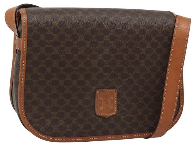 Céline Borsa a Spalla CELINE Macadam Canvas PVC Pelle Marrone Oro Auth mr2732 D'oro