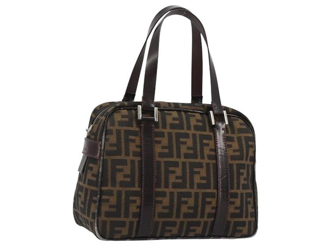 FENDI Zucca Canvas Handtasche Schwarz Braun Authentisch 191295