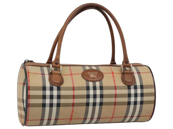 Bolso Burberry Nova Check en lona Beige Gold Auth 190848A Dorado