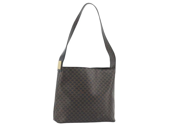 Céline Borsa a tracolla CELINE Macadam Canvas PVC Pelle Nera Oro Auth mr2663 Nero D'oro