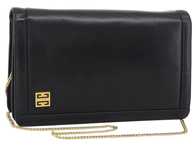 GIVENCHY Chain Shoulder Bag Leather Black Gold Auth 190822A Golden