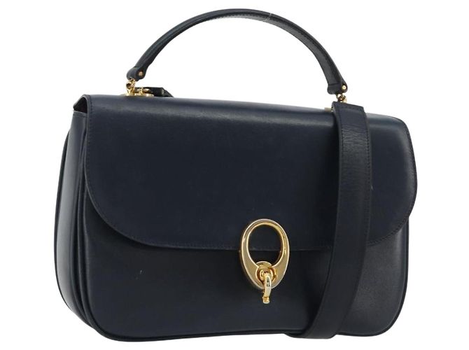 Céline Bolsa CELINE de couro 2way Navy Gold Auth 186644A Dourado Azul marinho