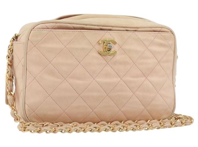 CHANEL Matelasse Chain Shoulder Bag Cuero Rosa Oro CC Auth 190487 Dorado