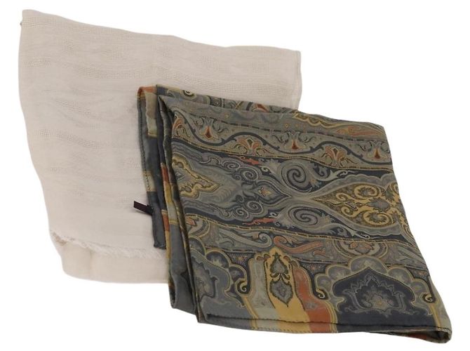 ETRO Ferragamo Stole Silk Wool Linen 2 Set Gray Ivory Auth am11770 Marrone Crudo