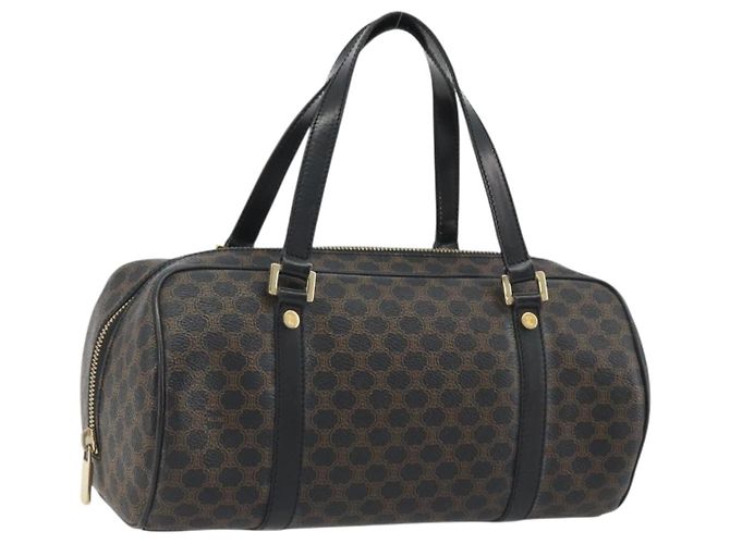 Céline Bolsa Boston Mini CELINE Macadam Canvas PVC Preto Ouro Auth 190399A Dourado
