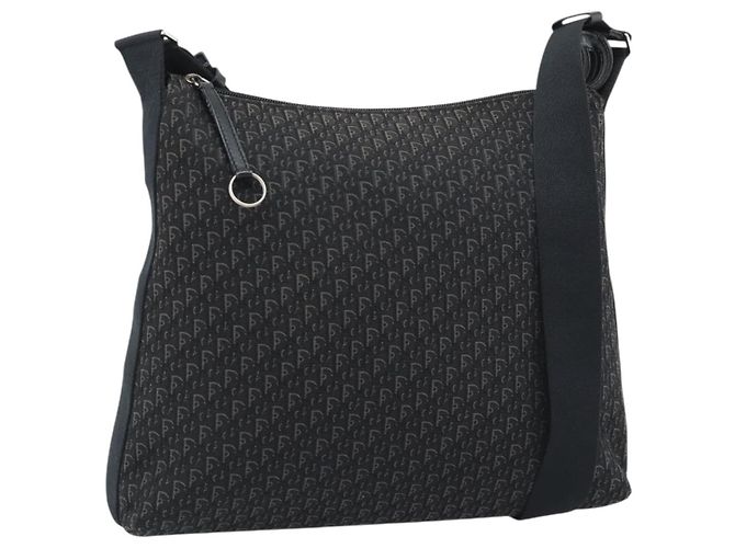 Borsa a Spalla Christian Dior Trotter Canvas Nera Argento Auth 190852A Nero
