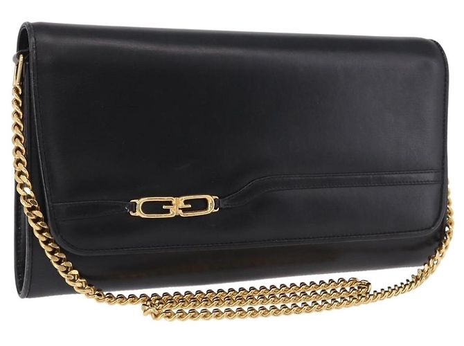 Borsa a Spalla con Catena GUCCI in Pelle Nera e Oro Auth 191035 Nero D'oro